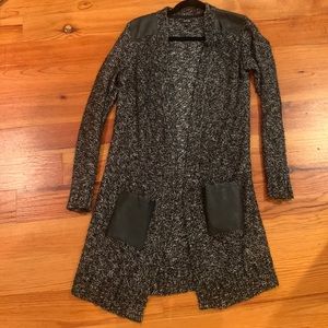 Apt 9 long cardigan with pleather on shoulder